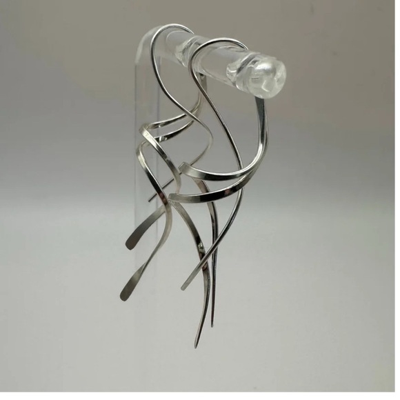 Modern Sculptural Silver Spiral Dangle Earrings- Lightweight Statement Pre-owned - Picture 8 of 11